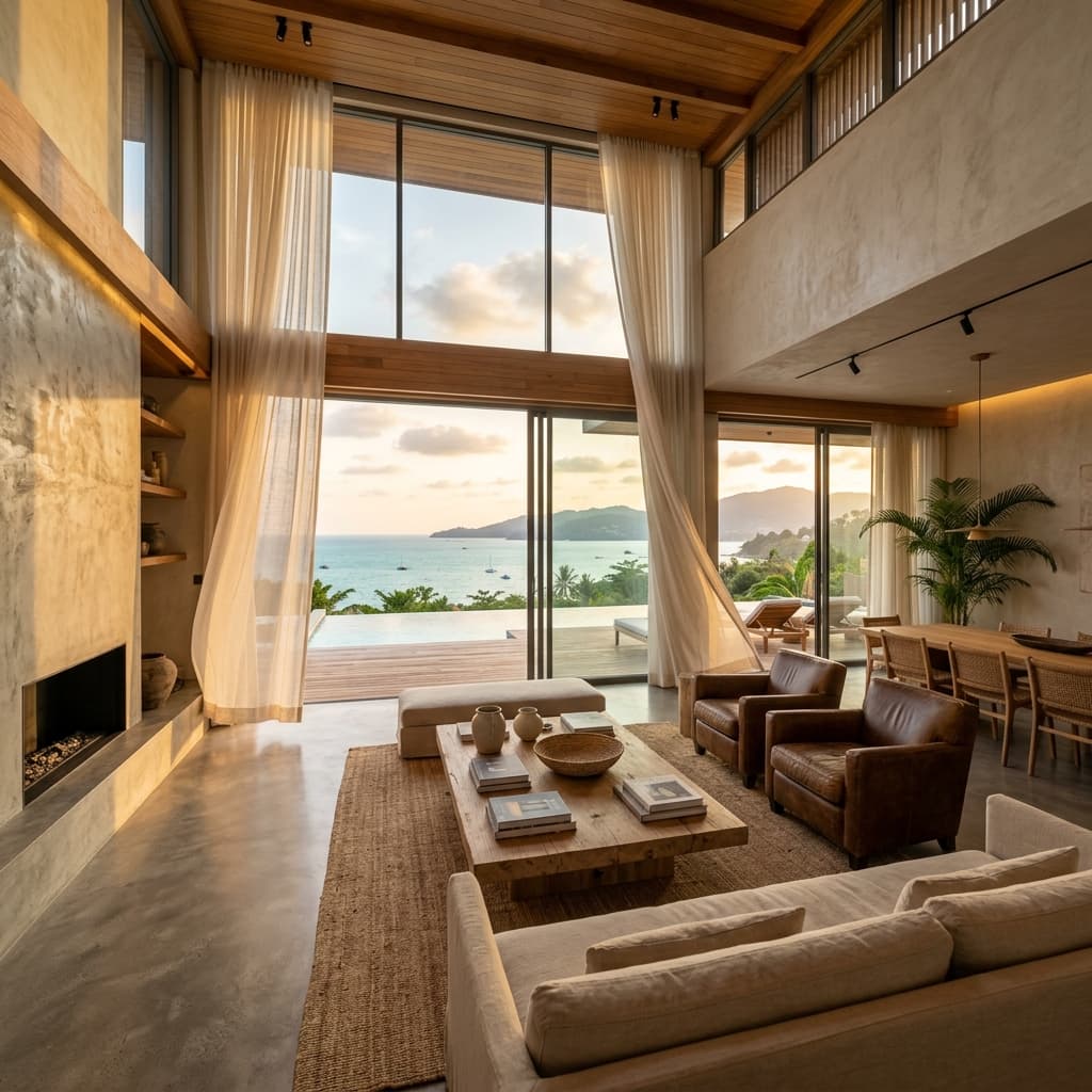 Motorized Living Room Curtains Smart Home Phuket